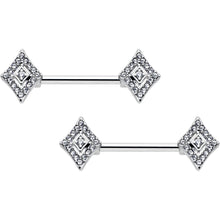 14G 9/16 Clear Gem Double Rhombus Deco Barbell Nipple Ring Set