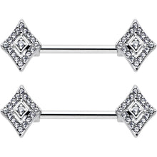 14G 9/16 Clear Gem Double Rhombus Deco Barbell Nipple Ring Set
