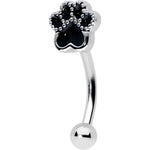 16G 5/16 Textured Black Paw Print Curved Eyebrow Ring