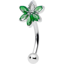 16G 5/16 Green Gem Pot Leaf Textured Curved Eyebrow Ring