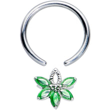 16G 3/8 Green Gem Texture Loopy Pot Leaf BCR Captive Ring