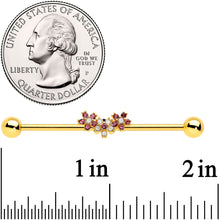 14G White Faux Opal Gold Hue Bunch Flower Industrial Barbell 38mm