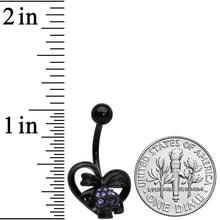 Purple Gem Black Heart Skull Bow Valentines Day Belly Ring