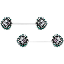 14G 9/16 Stylized Pink Green Leaf Barbell Nipple Ring Set