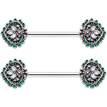14G 9/16 Stylized Pink Green Leaf Barbell Nipple Ring Set