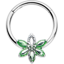 16G 3/8 Green Gem Texture Loopy Pot Leaf Hinged Segment Ring