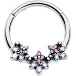 16G 3/8 Pink White Abstract Leaf Hinged Segment Ring
