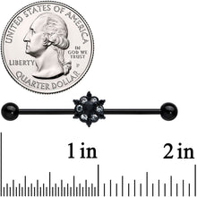 14G Clear CZ Gem Black Abstract Sun Industrial Barbell 38mm