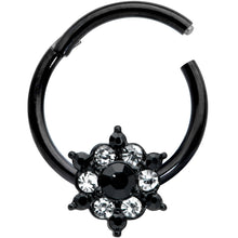 16G 3/8 Clear CZ Gem Black Abstract Sun Hinged Segment Ring