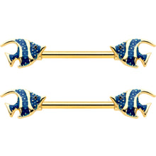 14G 9/16 Gold Tone Blue Stripe Adorable Angelfish Nipple Ring Set