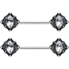 14G 9/16 Clear Gem Rhombus Retro Barbell Nipple Ring Set