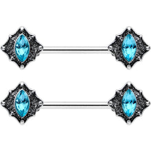 14G 9/16 Blue Gem Rhombus Retro Barbell Nipple Ring Set