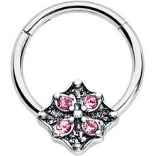 16G 3/8 Pink Gem Floral Rhombus Baroque Hinged Segment Ring