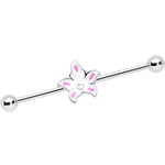 14G Pearly White Orb Pink Flower Industrial Barbell 38mm