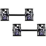 14G 9/16 Clear Purple Gem Black Gothic Hourglass Nipple Ring Set