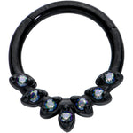 16G 5/16 Vitrail CZ Gem Black Seven Leaf Hinged Segment Ring