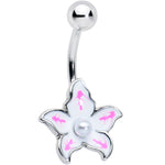 White Pearlescent Center Pink White Flower Belly Ring