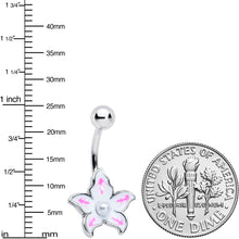 White Pearlescent Center Pink White Flower Belly Ring