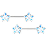 14G 9/16 Pearlescent Orb Flower Blue Barbell Nipple Ring Set