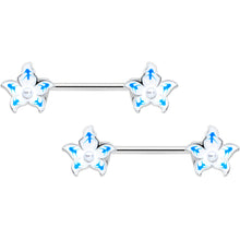 14G 9/16 Pearlescent Orb Flower Blue Barbell Nipple Ring Set