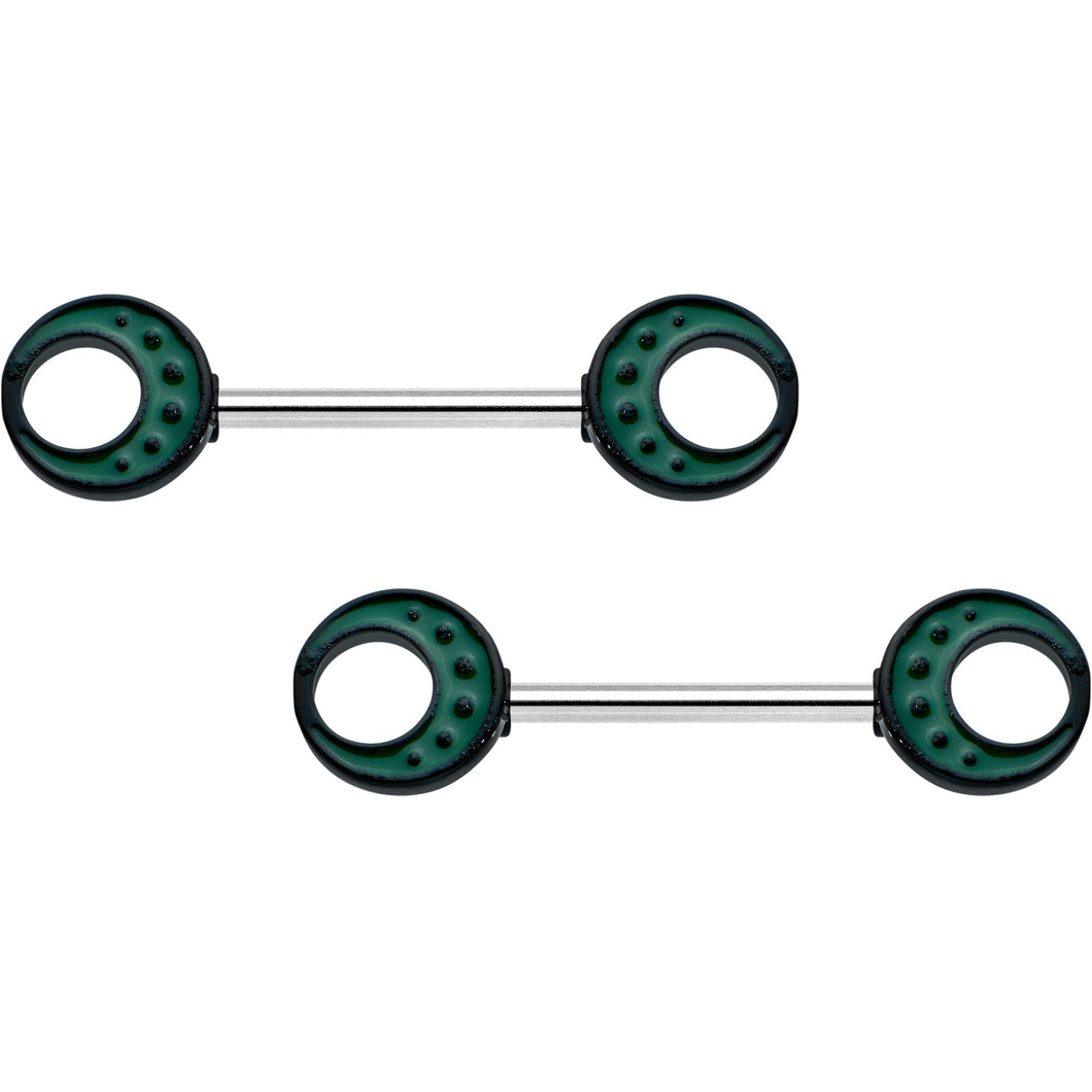 14G 9/16 Deep Green Moon Glow in the Dark Barbell Nipple Ring Set