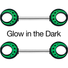 14G 9/16 Deep Green Moon Glow in the Dark Barbell Nipple Ring Set