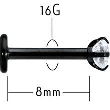 16G 5/16 Clear Gem Black Round End Internally Threaded Labret Tragus