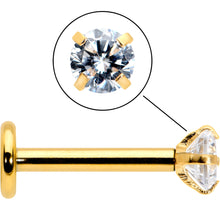 16G 5/16 Clear Gem Gold Tone Round Internal Thread Labret Tragus