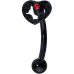 16G 5/16 Red Gem Black Steampunk Skeleton Curved Eyebrow Ring