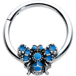 16G 3/8 Blue Textured Butterfly Hinged Segment Ring