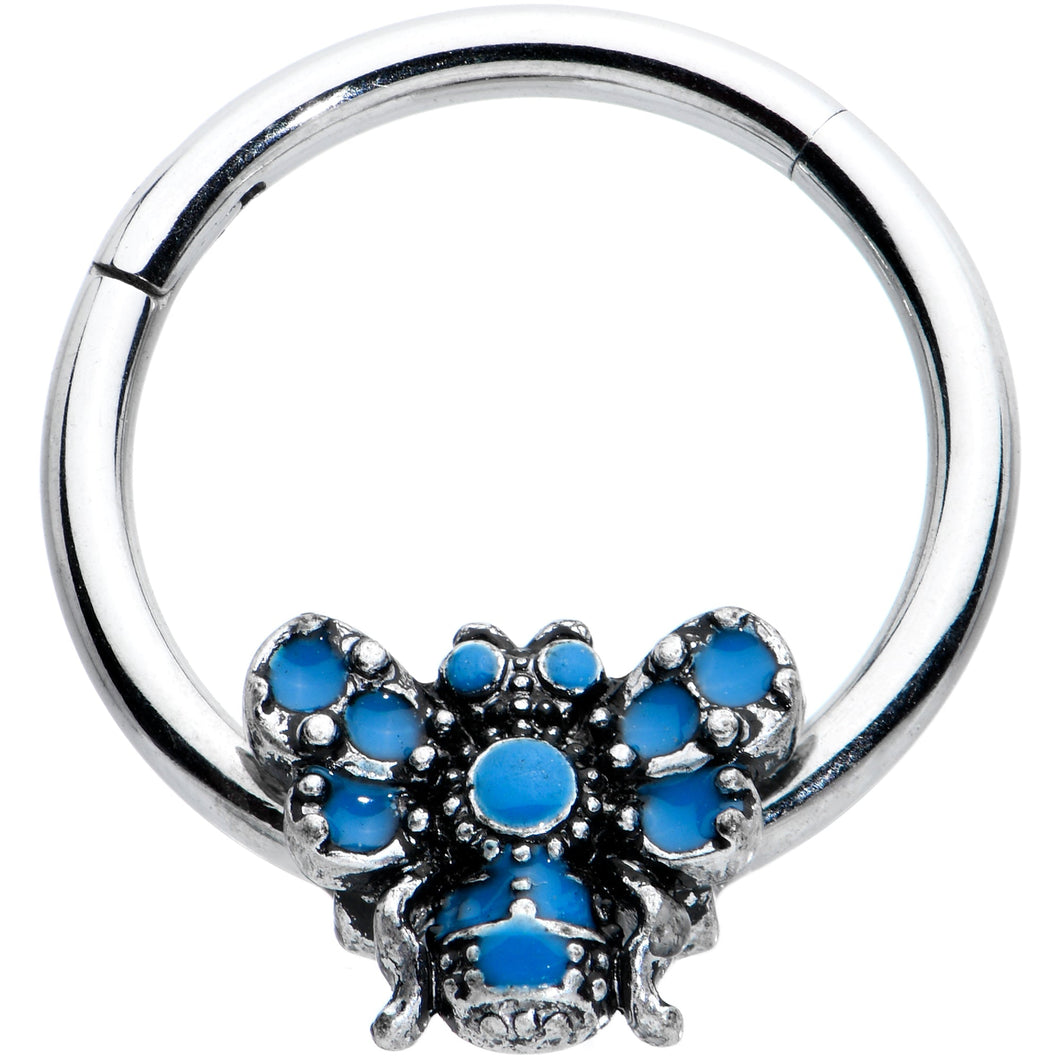 16G 3/8 Blue Textured Butterfly Hinged Segment Ring