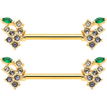 14G 9/16 Clear CZ Gem Gold Tone Bunch Grapes Nipple Ring Set