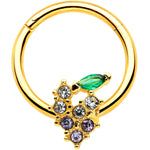 16G 3/8 Clear CZ Gem Gold Tone Bunch Grapes Hinged Segment Ring