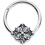 16G 3/8 Clear Gem Rhombus Flower Hinged Segment Ring