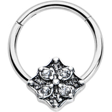16G 3/8 Clear Gem Rhombus Flower Hinged Segment Ring