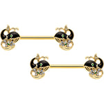 14G 9/16 Clear Gem Gold Tone Mom Baby Whale Nipple Ring Set