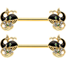 14G 9/16 Clear Gem Gold Tone Mom Baby Whale Nipple Ring Set