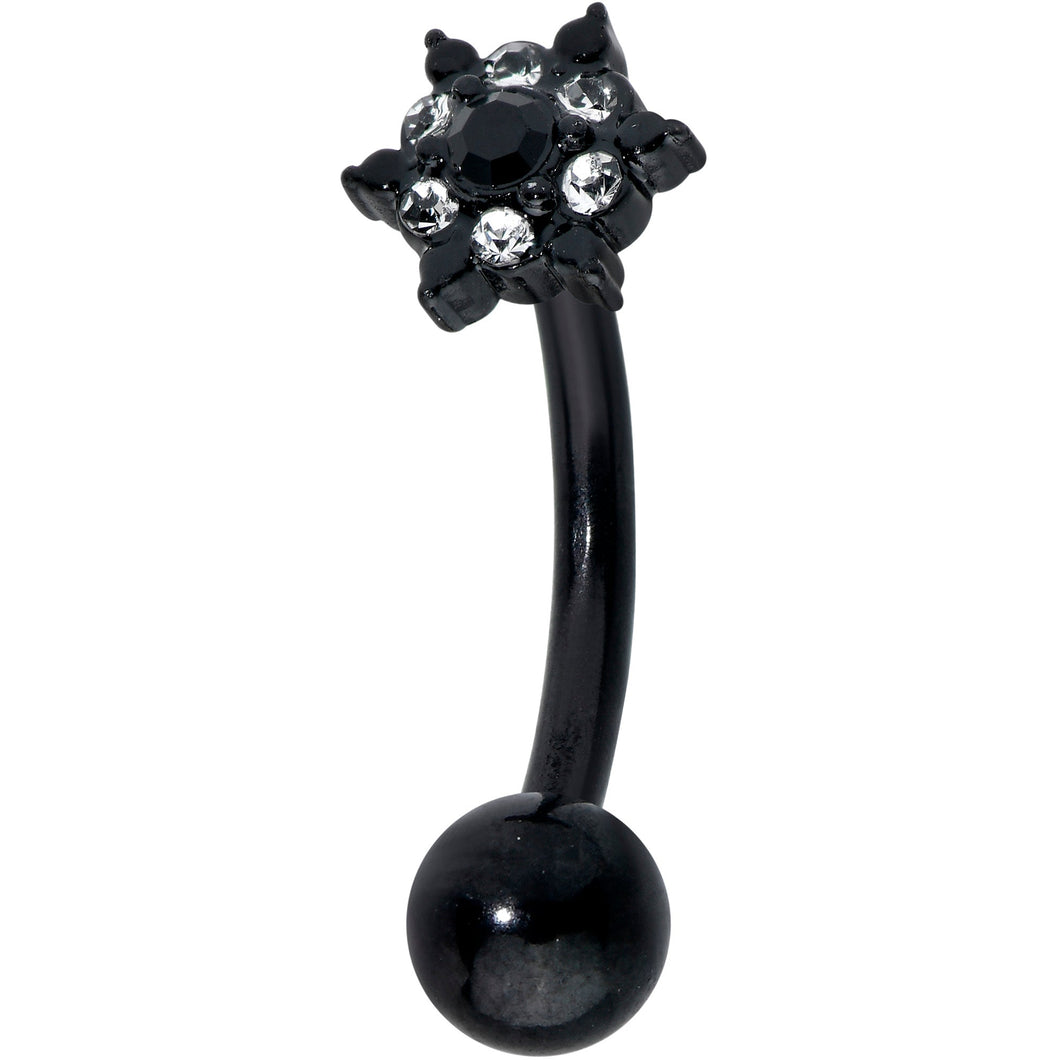 16G 5/16 Clear CZ Gem Black Abstract Sun Curved Eyebrow Ring