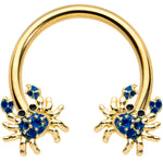 16G 3/8 Gold Tone Blue Crab Nautical Horseshoe Circular Barbell