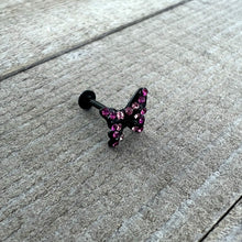 16G 5/16 Pink Gem Black Midnight Butterfly Labret Monroe Tragus