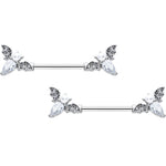 14G 9/16 Clear Gem Flying Bats Halloween Barbell Nipple Ring Set