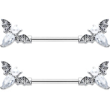 14G 9/16 Clear Gem Flying Bats Halloween Barbell Nipple Ring Set
