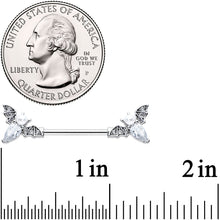 14G 9/16 Clear Gem Flying Bats Halloween Barbell Nipple Ring Set