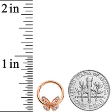 16G 3/8 Clear Gem Rose Gold Hue Air Butterfly Hinged Segment Ring