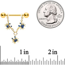 14G 9/16 Black Gem Gold Tone Blue Crab Dangle Nipple Ring Set