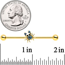 14G Blue Gem Gold Tone Blue Crab Nautical Industrial Barbell 38mm