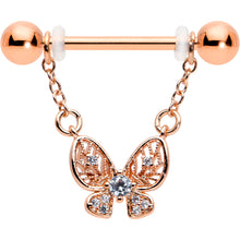 14G 5/8 Clear Gem Rosy Tone Airy Butterfly Dangle Nipple Ring Set