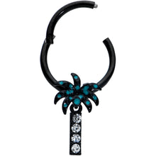 16G 3/8 Clear Gem Black Night Palm Tree Dangle Hinged Segment Ring