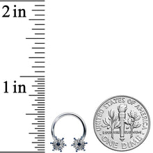 16G 3/8 Blue Gem Festive Snowflake Horseshoe Circular Barbell