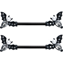 14G 5/8 Clear Gem Black Flying Bats Halloween Nipple Ring Set